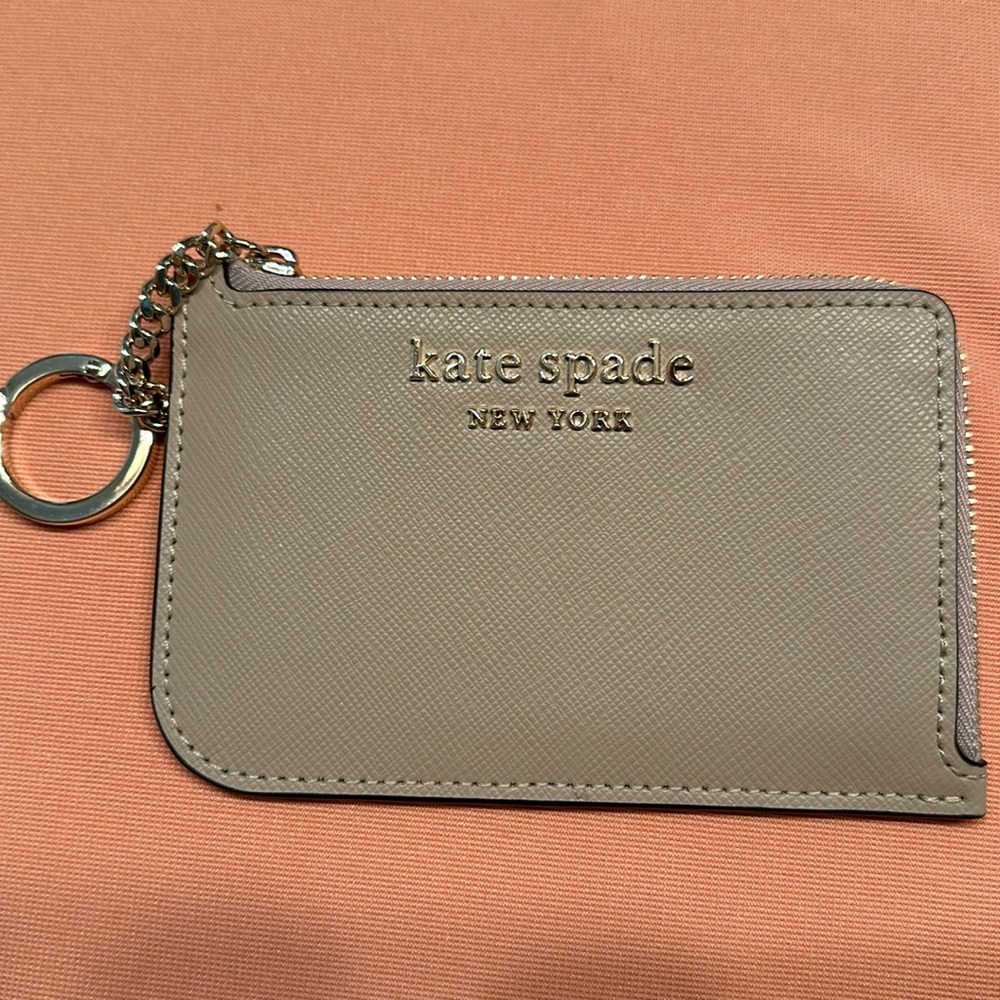 New Kate Spade Leather Card Holder/Key Chain. Neutral color.